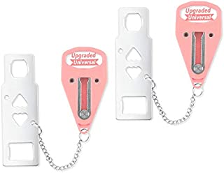 Portable Door Lock Home Security Door Locker Travel Lockdown Locks for Additional Safety and Privacy Perfect for Traveling Hotel Home Apartment College-(Pink)-2 Pack)