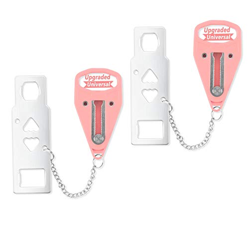 Portable Door Lock Home Security Door Locker Travel Lockdown Locks for Additional Safety and Privacy Perfect for Traveling Hotel Home Apartment College-(Pink)-2 Pack)