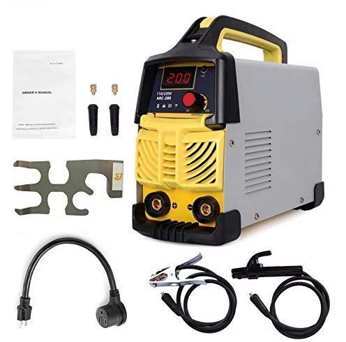 Welder200A ARC Welder Machine (110V&220V IGBT Digital Display LCD Hot Start Welder with Electrode Holder,Work Clamp, Input Power Adapter Cable,Conversion Line and Accessories