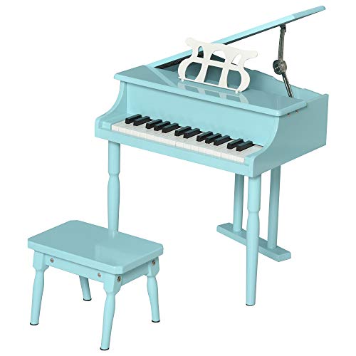 HOMCOM Modern Kids Piano 30 Keys Set of 2 Mini Toy for Child Grand Piano with Music Stand and Bench, Best Gifts Green