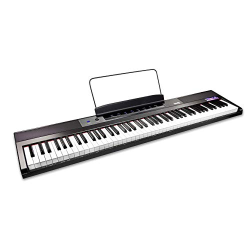 RockJam 88-Key Beginner Digital Piano with Full-Size Semi-Weighted Keys, Power Supply, Simply Piano App Content & Key Note Stickers, Black