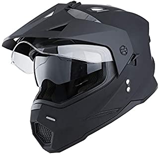 1Storm Dual Sport Motorcycle Motocross Off Road Full Face Helmet Dual Visor Matt Black, Size XL