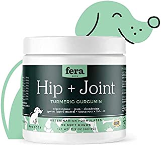 Hip + Joint Dog Supplement, Joint Support for Dogs with Glucosamine Chondroitin and MSM, Joint Care and Health Support Chewy Dog Treats, 90 Soft Chews - Fera Pet