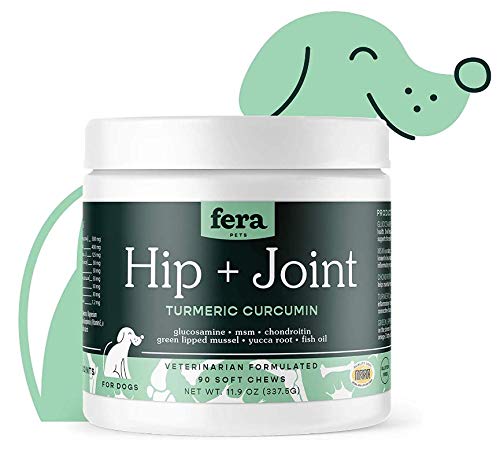 Hip + Joint Dog Supplement, Joint Support for Dogs with Glucosamine Chondroitin and MSM, Joint Care and Health Support Chewy Dog Treats, 90 Soft Chews - Fera Pet