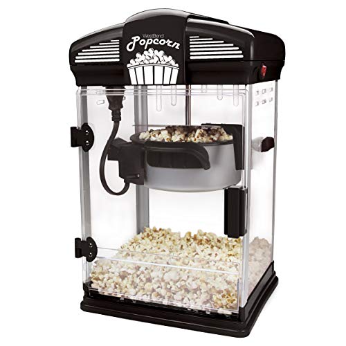 West Bend 82515B Theater Style Hot Popcorn Popper Machine with Nonstick Kettle Includes Measuring Cup Oil and Serving Scoop, 4-Ounce, Black