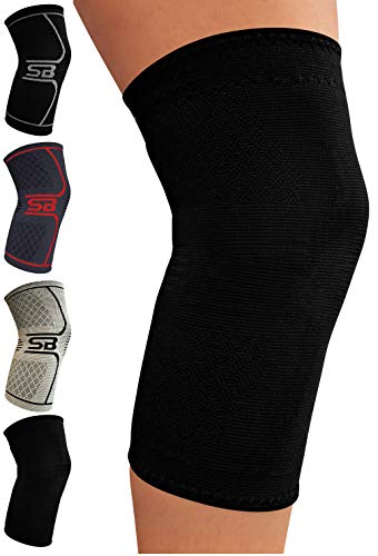 SB SOX Compression Knee Brace - Great Support That Stays in Place - Perfect for Recovery, Crossfit, Everyday Use - Best Treatment for Pain Relief, Meniscus Tear, Arthritis (Solid - Black, Large)