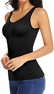 Women's Cami Shaper with Built in Bra Tummy Control Camisole Tank Top Underskirts Shapewear Body Shaper Black