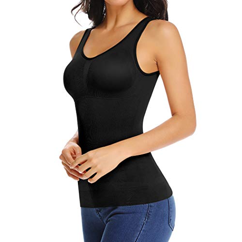 Women's Cami Shaper with Built in Bra Tummy Control Camisole Tank Top Underskirts Shapewear Body Shaper Black