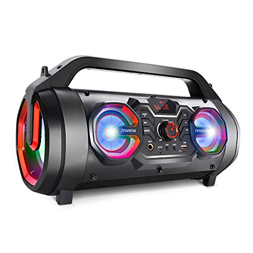 Portable Bluetooth Speakers, 30W Loud Outdoor Speakers with Subwoofer, FM Radio, RGB Colorful Lights, EQ, Stereo Sound, 10H Playtime Boombox Wireless Speaker for Home, Party, Camping, Travel