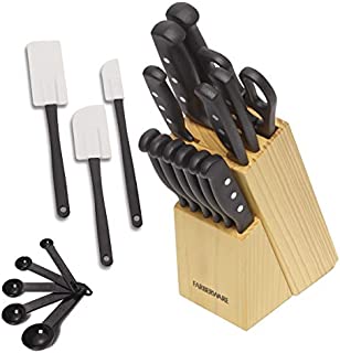 Farberware 22-Piece Never Needs Sharpening Triple Rivet High-Carbon Stainless Steel Knife Block and Kitchen Tool Set, Black