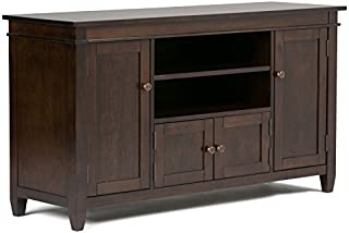 SIMPLIHOME Carlton SOLID WOOD Universal TV Media Stand, 54 inch Wide, Contemporary, Storage Shelves and Cabinets, for Flat Screen TVs up to 60 inches, Dark Tobacco Brown