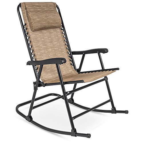 Best Choice Products Foldable Zero Gravity Rocking Mesh Patio Recliner Chair w/Headrest Pillow - Beige