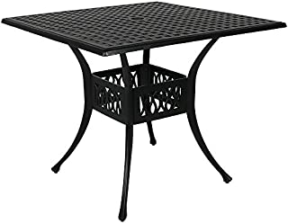 Sunnydaze Square Patio Dining Table - Outdoor Heavy-Duty Black Cast Aluminum - 4-Person Outside Patio Furniture with Umbrella Hole - Modern Dinette Table - Outdoor Patio Table - 35-Inch