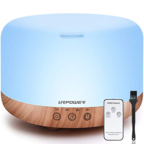 URPOWER 1000ml Essential Oil Diffuser Humidifiers Remote Control Ultrasonic Aromatherapy Diffusers Room Decor Running 20 Hours with Adjustable Mist Mode,Water-less Auto Shut-Off & 7 Color LED Lights