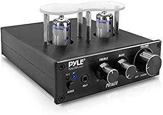 Bluetooth Tube Amplifier Stereo Receiver - 600W Home Audio Desktop Stereo Vacuum Tube Power Amplifier Receiver w/ 2 Vacuum Tubes, AUX/MP3/Microphone Inputs, Pure Copper Speaker Output - Pyle PVTA20