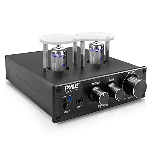 Bluetooth Tube Amplifier Stereo Receiver - 600W Home Audio Desktop Stereo Vacuum Tube Power Amplifier Receiver w/ 2 Vacuum Tubes, AUX/MP3/Microphone Inputs, Pure Copper Speaker Output - Pyle PVTA20