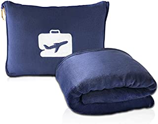 EverSnug Travel Blanket and Pillow - Premium Soft 2 in 1 Airplane Blanket with Soft Bag Pillowcase, Hand Luggage Belt and Backpack Clip (Navy Blue)