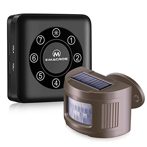 eMACROS Pairable 1/2 Mile Long Range Solar Wireless Driveway Alarm Indoor Outdoor Weatherproof Motion Sensor&Detector Security Alert System (No Sensitivity Switch)