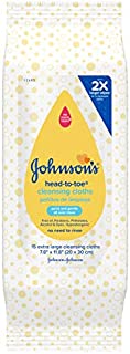 Johnson's Head-to-Toe Gentle Baby Cleansing Cloths, Hypoallergenic, Free of Alcohol, Dyes, and Soap, 15 ct (Pack of 12)