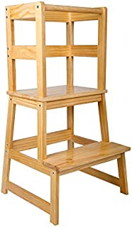 EKOUPLUS Wooden Step Stool for Kids, Premium Toddler Stool Kids Step Stool with Handle and Safety Rail, Perfect for Kitchen, Bathroom and Bedroom