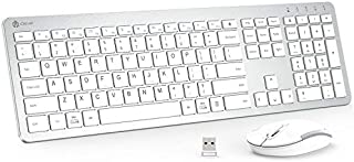 iClever GK08 Wireless Keyboard and Mouse - Rechargeable Wireless Keyboard Ergonomic Full Size Design with Number Pad, 2.4G Stable Connection Slim White Keyboard and Mouse for Windows, Mac OS Computer