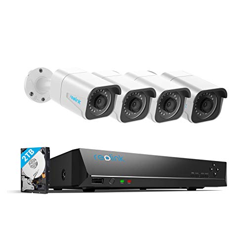 Reolink 4K PoE Security Camera System, 4pcs Wired 8MP Outdoor PoE IP Cameras, H.265 8MP 8-Channel NVR with 2TB HDD Video Surveillance System for 24/7 Recording