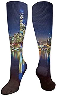 Unisex Adult Long Knee High Socks,Looking Down The Yarra River On A Beautiful Night In Melbourne Water Reflection