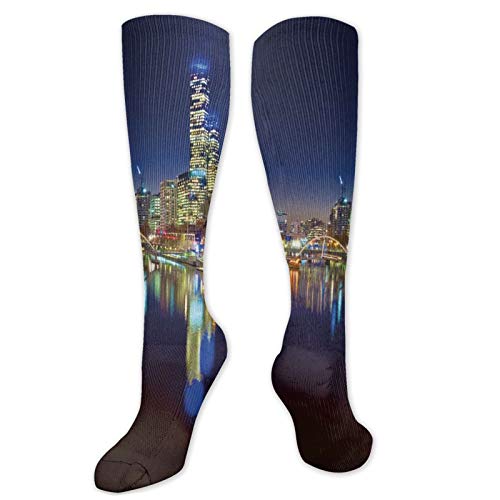 Unisex Adult Long Knee High Socks,Looking Down The Yarra River On A Beautiful Night In Melbourne Water Reflection