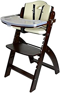 Abiie Beyond Wooden High Chair with Tray. The Perfect Adjustable Baby Highchair Solution for Your Babies and Toddlers or as a Dining Chair. (6 Months up to 250 Lb) (Mahogany Wood - Cream Cushion)