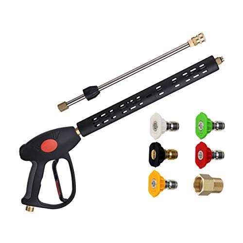 M MINGLE Replacement Pressure Washer Gun with Extension Wand, M22 15mm or M22 14mm Fitting, 5 Nozzle Tips, 40 Inch, 4000 PSI
