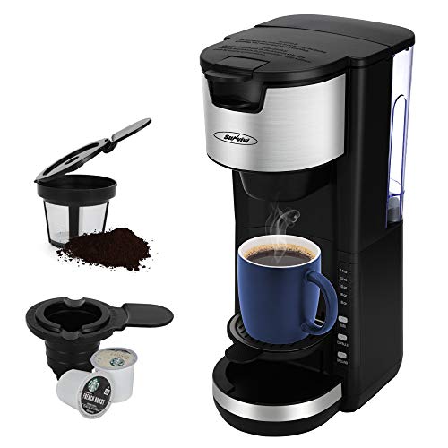 Coffee Maker, Singles Serve Coffee Maker For Single Cup Pod & Coffee Ground, 30 Oz Removable Reservoir, Compact Coffee Machine Brewer with 6 to 14 oz. Brew Sizes, Black