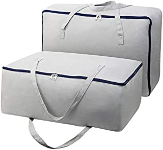 iwill CREATE PRO 100% Cotton Soft Storage Bag, Breathable, Good for Clothes, Bedding Set Organizer, Pack of 2, Light Gray