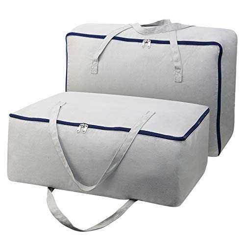 iwill CREATE PRO 100% Cotton Soft Storage Bag, Breathable, Good for Clothes, Bedding Set Organizer, Pack of 2, Light Gray