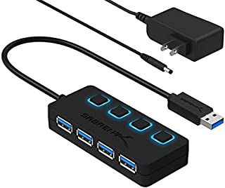 Sabrent 4-Port USB 3.0 Hub with Individual LED Lit Power Switches, Includes 5V/2.5A Power Adapter (HB-UMP3)