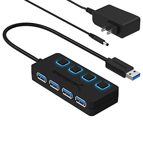 Sabrent 4-Port USB 3.0 Hub with Individual LED Lit Power Switches, Includes 5V/2.5A Power Adapter (HB-UMP3)