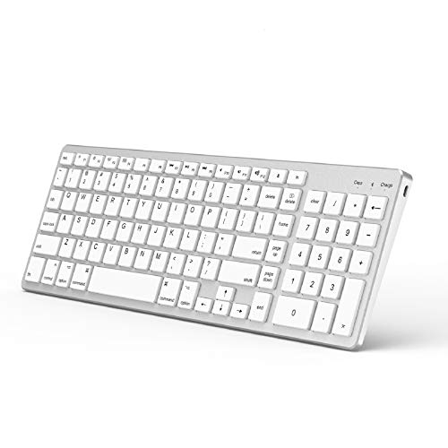 Bluetooth Keyboard for Mac OS, Jelly Comb Ultra Slim Wireless Keyboard for Mac OS/iOS/iPad OS Rechargeable Bluetooth Keyboard MacBook, MacBook Air/Pro iMac, iPhone, iPad Pro- White and Silver