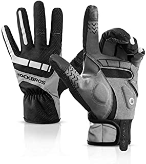 ROCKBROS Bike Gloves Men Full Finger Cycling Gloves Autume-Winter Mountain Bike Gloves Cold Weather Thermal Windproof Biking Gloves