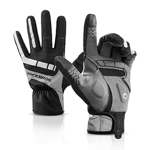 ROCKBROS Bike Gloves Men Full Finger Cycling Gloves Autume-Winter Mountain Bike Gloves Cold Weather Thermal Windproof Biking Gloves