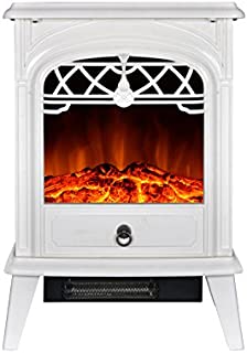 GMHome Free Standing Electric Fireplace Cute Electric Heater Log Fuel Effect Realistic Flame Space Heater, 1500W - White