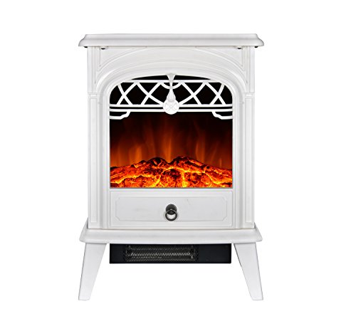 GMHome Free Standing Electric Fireplace Cute Electric Heater Log Fuel Effect Realistic Flame Space Heater, 1500W - White