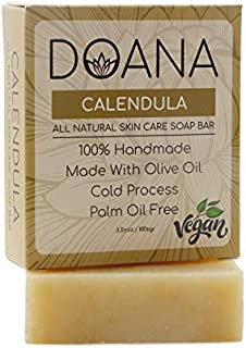 Calendula Soap Bar - VEGAN With Olive Oil and Coconut Oil, Palm Oil Free, Regenerate Skin Cells,Face, Body or Shaving Soap, Antiseptic, Moisturizes and Lights Up Dry Skin, Anti Inflammatory, Anti Bacterial, Anti Fungal