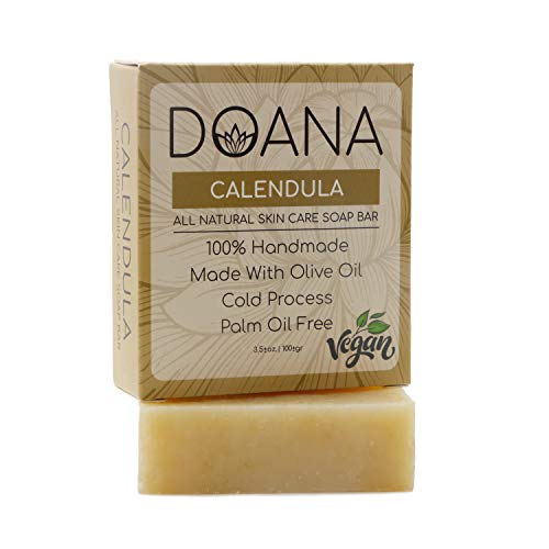 Calendula Soap Bar - VEGAN With Olive Oil and Coconut Oil, Palm Oil Free, Regenerate Skin Cells,Face, Body or Shaving Soap, Antiseptic, Moisturizes and Lights Up Dry Skin, Anti Inflammatory, Anti Bacterial, Anti Fungal