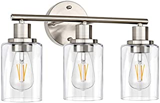 Wall Vanity Light Fixture, 3-Light Wall Sconce Lighting Brushed Nickel, Modern Bathroom Lights with Clear Glass Shade, Vintage Porch Wall Lamp for Mirror Kitchen Living Room Workshop (E26 Base)