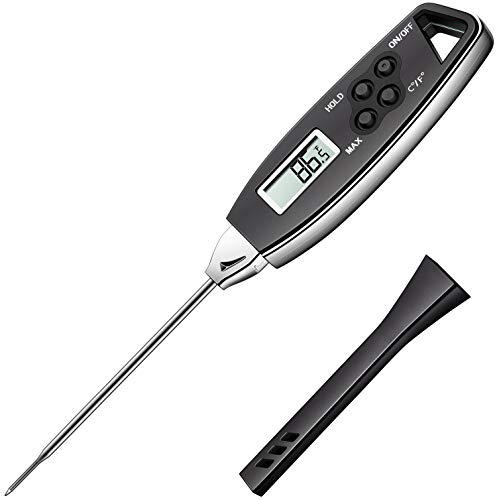 KTKUDY Waterproof Meat Thermometer Instant Read with Hold Function for Grilling Cooking Food Candy Thermometer Kitchen with Magnet for BBQ Smoker Grill Oven Thermometer  (Black)