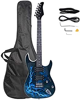 Lightning Style Electric Guitar with Power Cord/Strap/Bag/Plectrums Black & White - Affordable & Great Electric Guitars for Beginner Starter