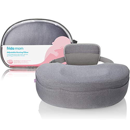 Frida Mom Adjustable Nursing Pillow - Customizable Breastfeeding Pillow for Mom + Baby Comfort with Back Support, Adjustable Wrap Around Waist Strap, Pockets for Heat Relief