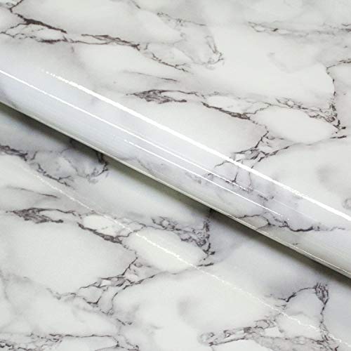 Adhesive Craft Marble Vinyl Paper Roll Granite Gray/White Cover Cabinets Furniture Walls with Thick Waterproof Peel and Stick Contact Wallpaper