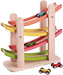 EverEarth Jr. Ramp Racer. Race Track for Toddlers and 4 Wood Cars, Race Car Ramp Set