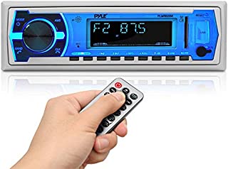 Pyle Marine Bluetooth Stereo Radio - 12v Single DIN Style Boat In dash Radio Receiver System with Built-in Mic, Digital LCD, RCA, MP3, USB, SD, AM FM Radio - Remote Control - PLMRB29W (White)