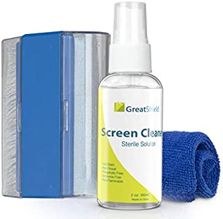 GreatShield Universal Screen Cleaning Kit, Microfiber Cloth + 2 Sided Brush + Non-Streak Solution Spray [for TV, Laptops, PC Monitors, Smartphones, Tablets, Camera, Keyboard and Other Electronics]